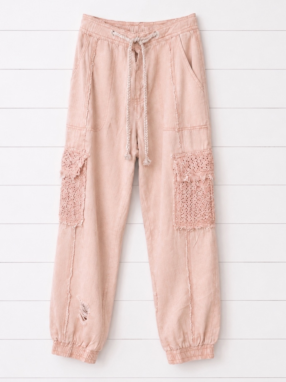 “The Penelope “Pinky Peach Crochet-Pocket Cargo Joggers